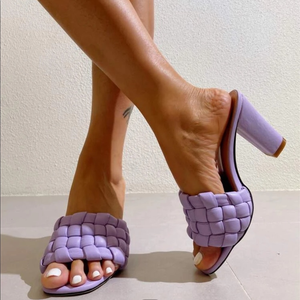 Plain Braided Chunky Heeled Mules